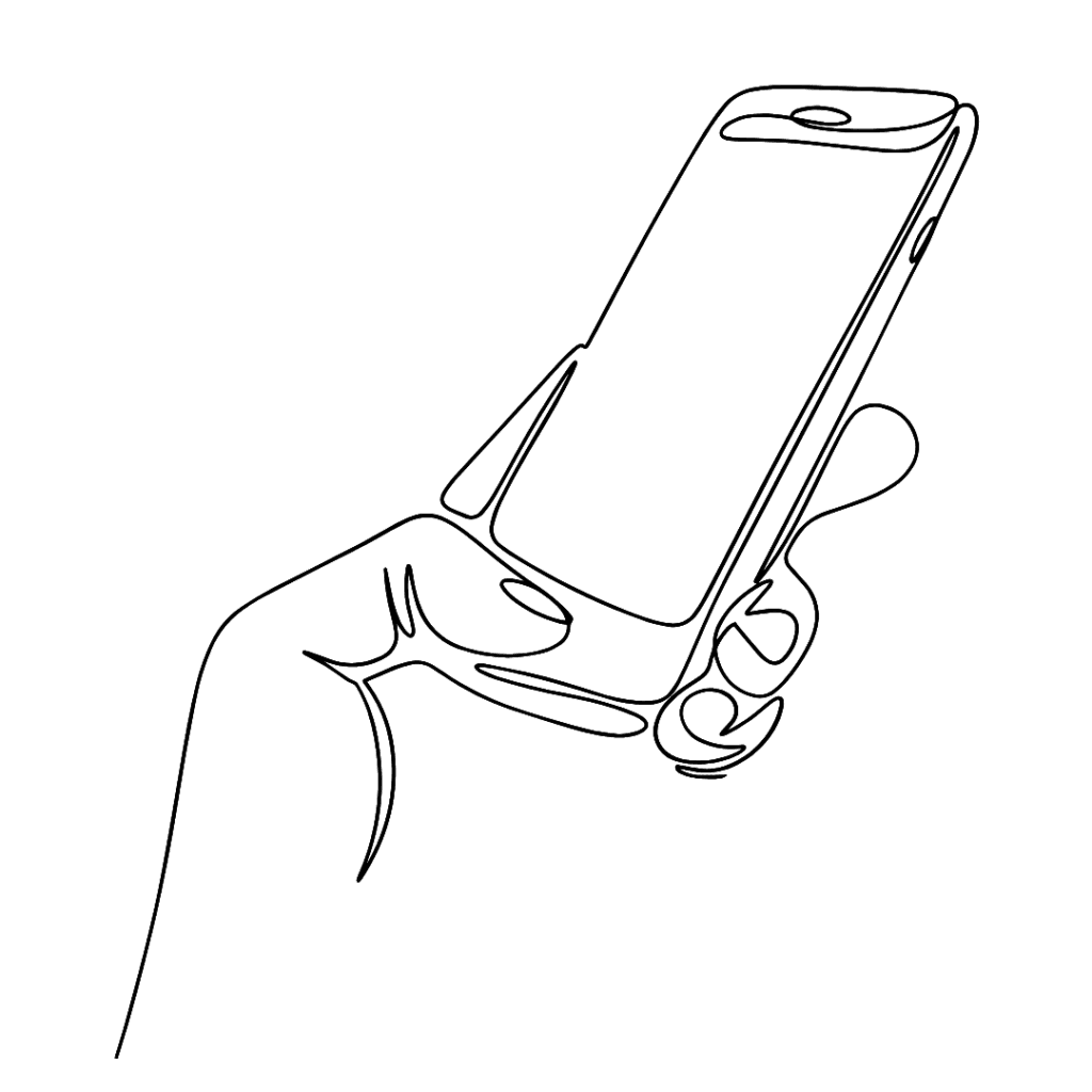 a monoline illustration of a hand holding a phone