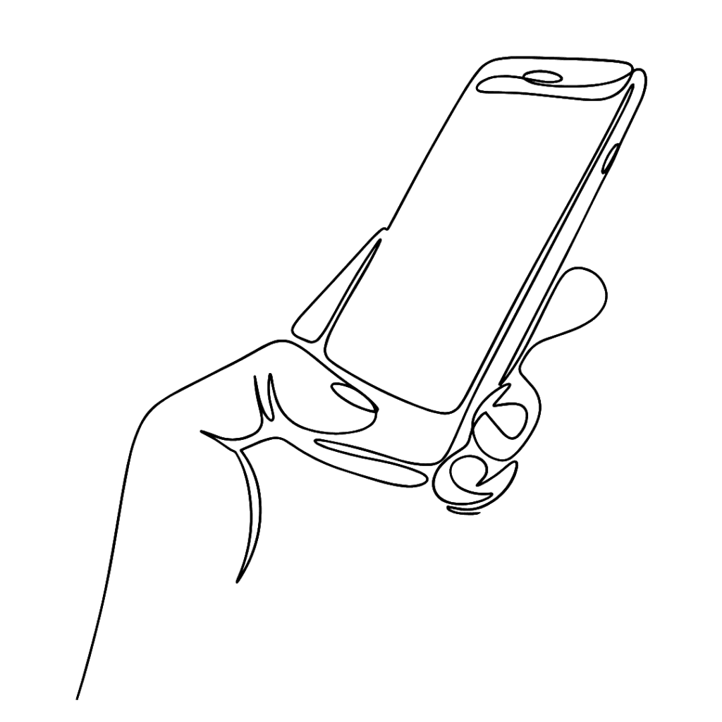 a monoline illustration of a hand holding a phone