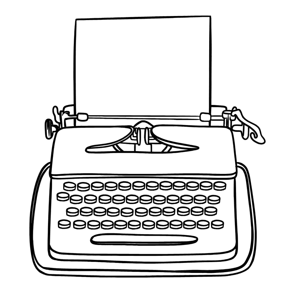 a line art illustration of a traditional copywriter keyboard typewriter