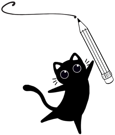 A minimalist black logo featuring a playful cat with bright eyes and pointed ears, partially hidden in the design. The cat’s tail loops elegantly above, adding a whimsical touch to the sleek and modern graphic.